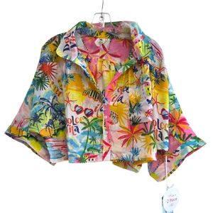 Violet Sky Tropical Print Button Down Top And Shorts Set Size Large